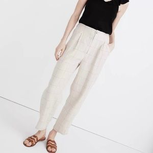 Madewell Linen Pleated Taper Wide Leg Pants in Windowpane